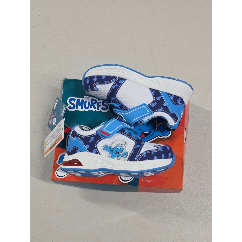 Ground Up The Smurfs Kids Light Up Sneakers Blue White ECSU5001S Size 9 NEW